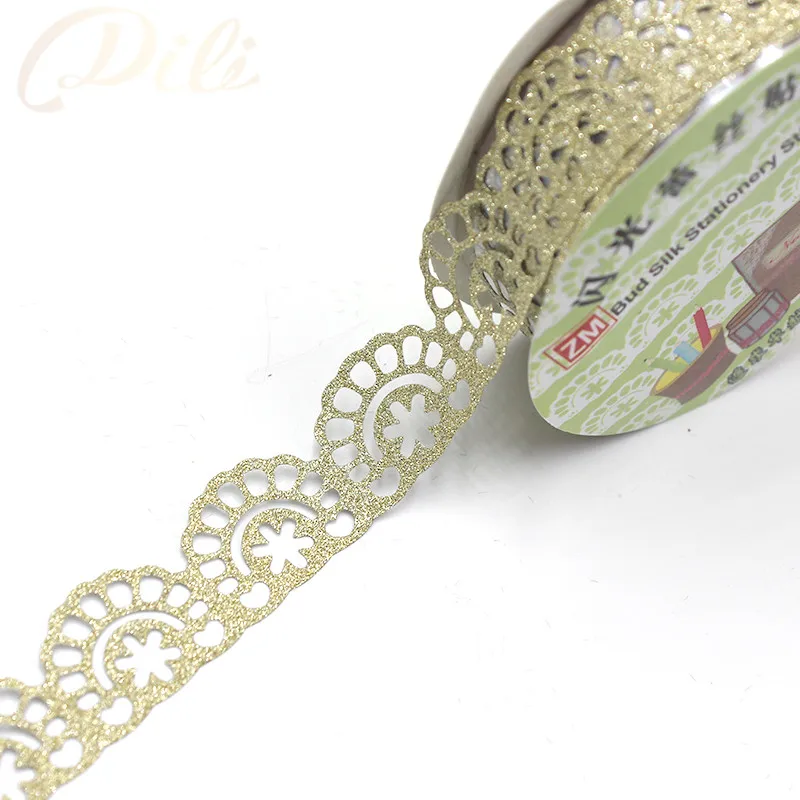 2 pieces DIY Colorful Lace Tape Scrapbooking Decoration Roll Tape Candy  Color Decorative Sticker Self Adhesive Tape 15mm