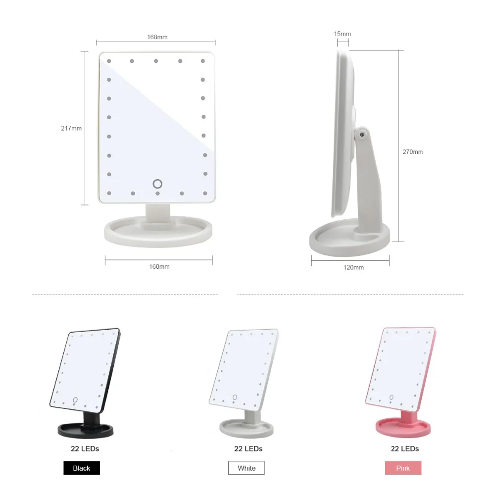 22 светодио дный LED s зеркальный свет для макияжа Настольный светодио дный увеличительный светодиодный сенсорный экран туалетный свет 3 складной регулируемый диммер светодио дный лампа Maquiagem