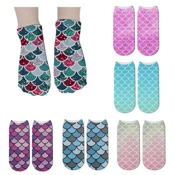 

Fashion Harajuku Fish Scale Pattern Print Art socks women Cotton Short socks Unisex Pink funny Ankle socks women 2019 7S-ZWS41