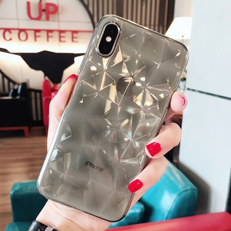 

Ultra-thin rhombic phone cases for iphone 7 8 plus transparent brick stone soft shell women diamond For Apple iPhone X 6s cover