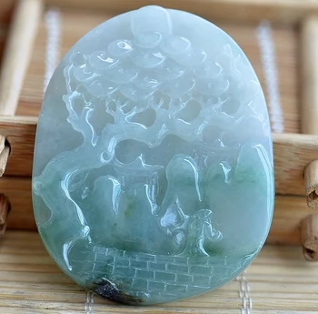 

Exquisite natural jade landscape painting pendant e68#