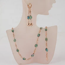Модный женский золотой зеленый австрийский кристалл ожерелье браслет серьги Свадебные/Свадебные Ювелирные наборы подарок