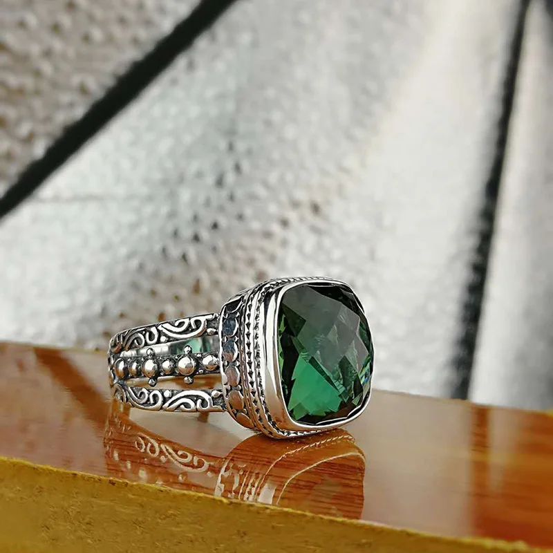 Гарантированное кольцо из серебра 925 пробы с изумрудом, обручальные кольца для женщин с натуральным кристаллом
