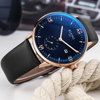 

RIANO Brand Men Watches Luxury Leather Strap Waterproof Sport Quartz Date Military Watch Luminous Clock Relogio Masculino Top