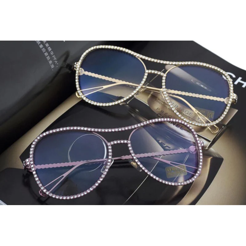 Emosnia, роскошные солнцезащитные очки для женщин, декоративные стразы, фирменный дизайн, медная оправа, зеркальные линзы, двойной мост, солнцезащитные очки