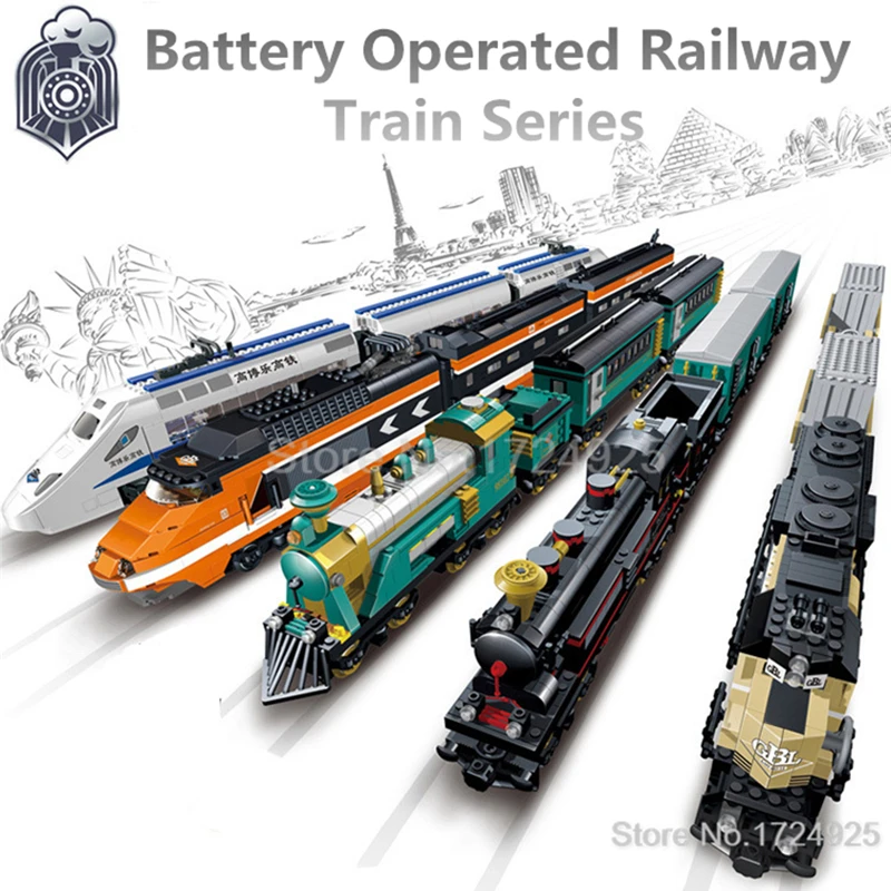 

Kazi train Battery Operated Railway legoing Train with ho scale Tracks 821-1260pcs Building Blocks Set Model Bricks Kids Toys