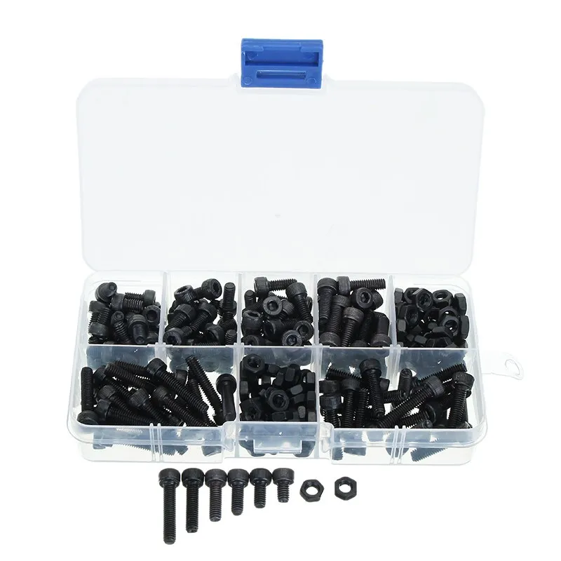

250Pcs M4CH1 M4 Carbon Steel Hex Socket Cap Screws Bolts Nuts Assortment Kit 6/810/12/16/20mm Fastener Hardware