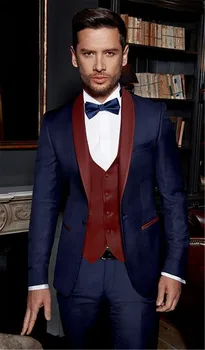 

2018 Tailored Navy Blue Suit Men Groom Tuxedo Wedding for Men Jacket 3 Piece Custom Prom Blazer Terno Masculino