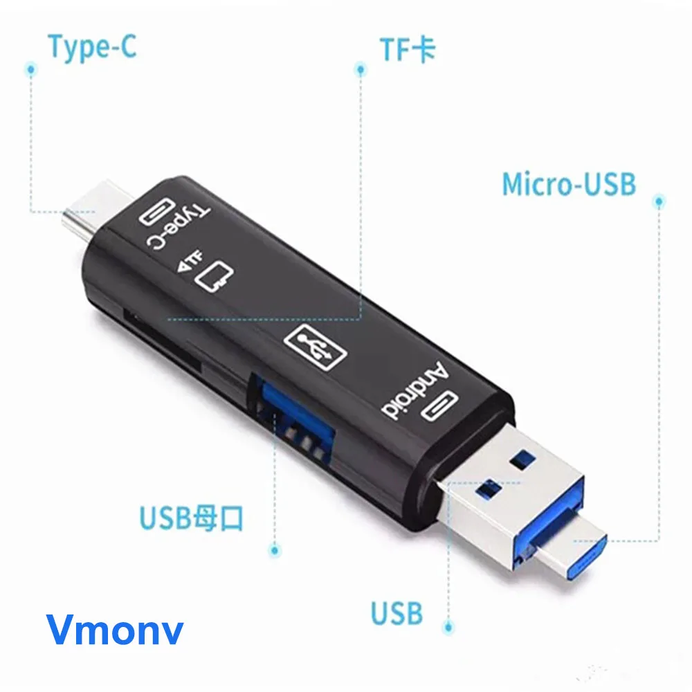 Vmonv 3 в 1 картридер Type C высокоскоростной USB 2 0 TF Micro SD адаптер для чтения карт OTG
