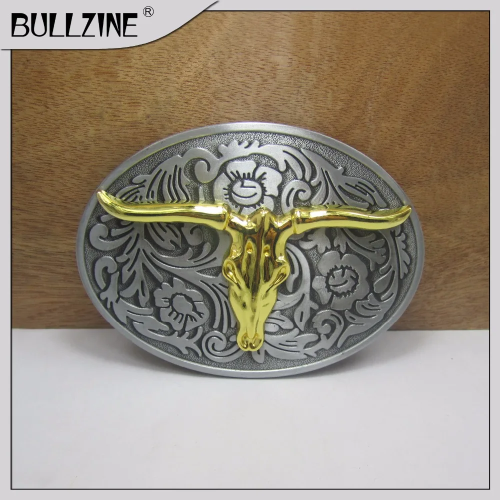 

The Bullzine wholesale Bull head belt buckle with pewter finish FP-03168 suitable for 4cm width snap on belt