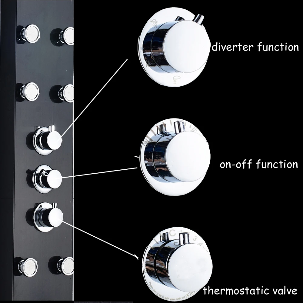 Нержавеющая сталь Душ-водопад, дождь Панель термостат крана ванная душевая панель Полотенца кисти черного цвета