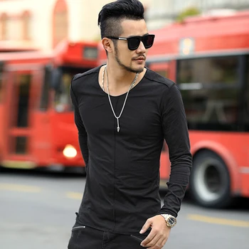 

Men new winter o neck slim solid casual cotton men long sleeve T-shirt Metrosexual men slim casual European style T-shirt