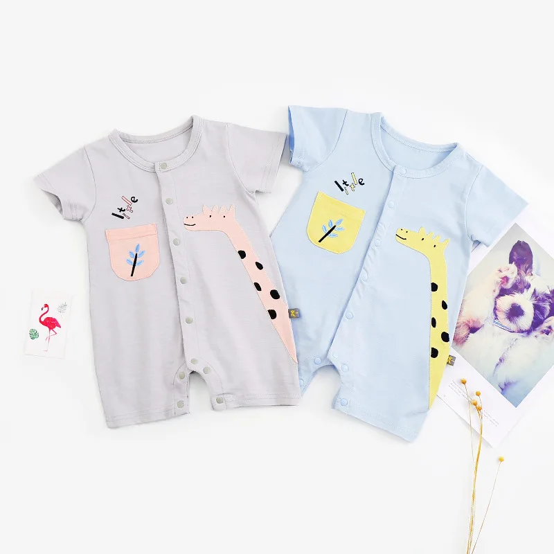 

Newborn Romper Short-sleeved New Born Cartoon Giraffe with Embroidered Cloth Summer 2019