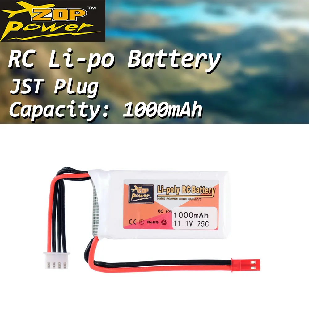 ZOP Power 7 4 В 850 мАч 11 1 1000 25C 2S 3S Lipo батарея JST вилка перезаряжаемая для WLtoys V912 V915 A949 A959