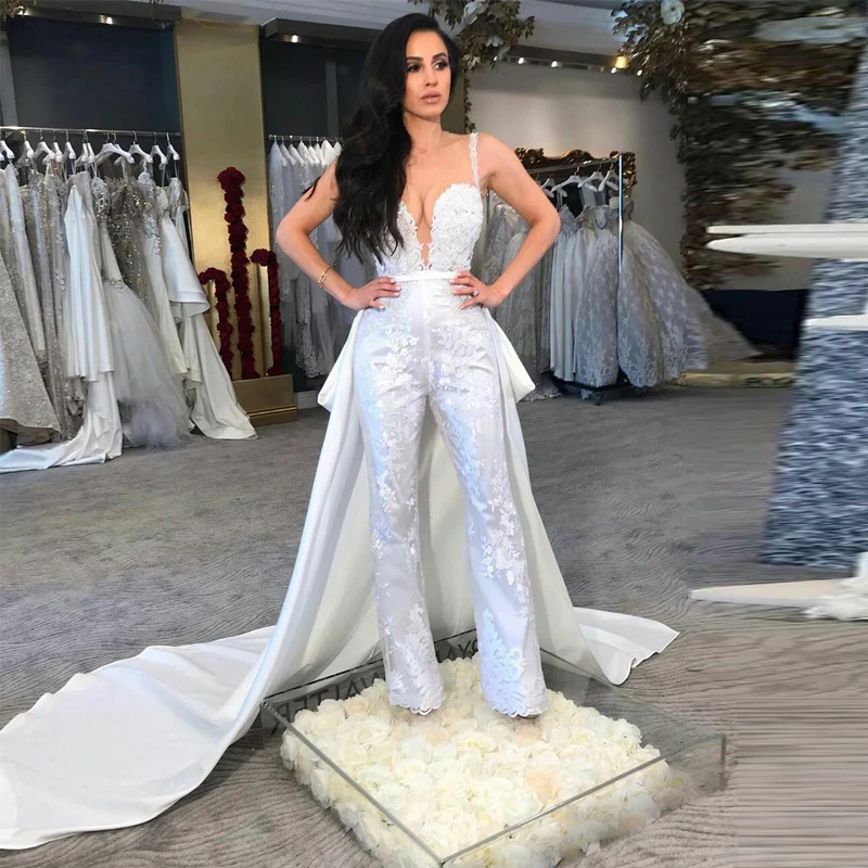 bridal jumpsuit with detachable train