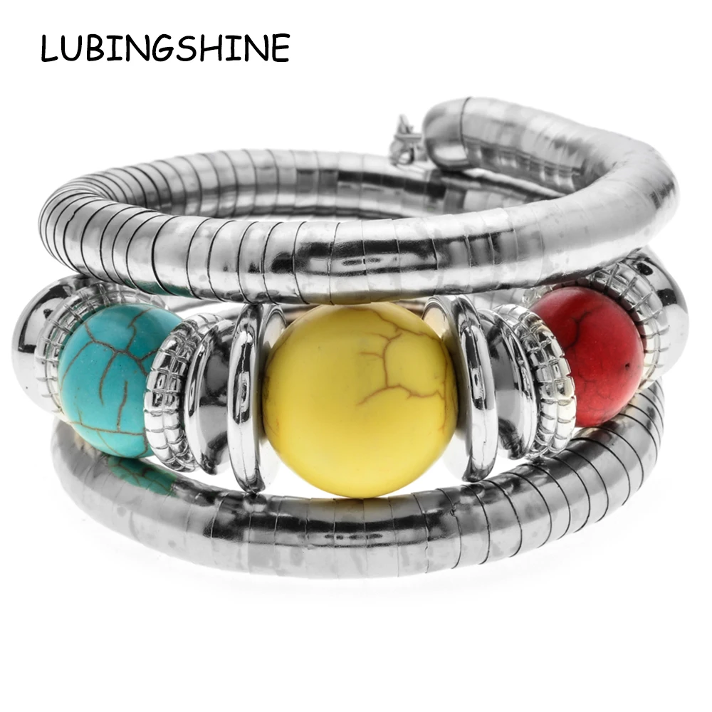 Женский широкий браслет LUBINGSHINE многослойный регулируемый цепочка с бусинами на