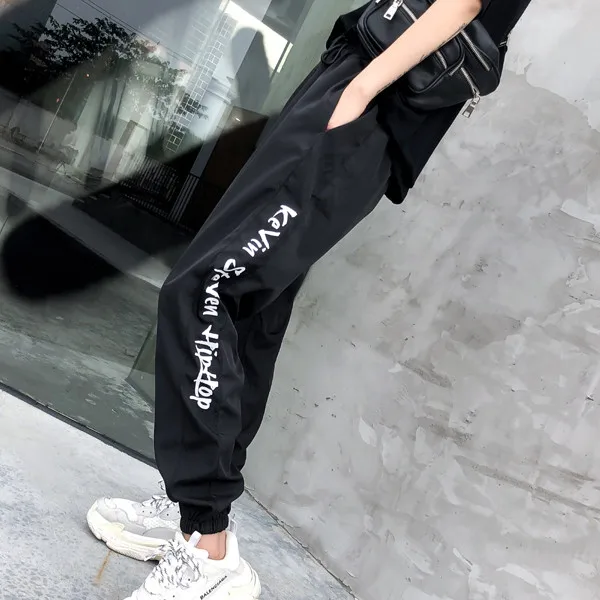 CheerSolo Hip Hop Loose Pants Women Harajuku Purple Sweatpants Side Striped Letter Print Black Trousers Street Style sweatpants