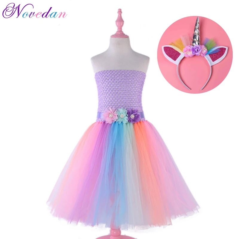 

Rainbow Girls Unicorn Dress Kids Party Princess Dress Cinderella Elsa Carnival Costume Wedding Cosplay Costume Moana Dresses