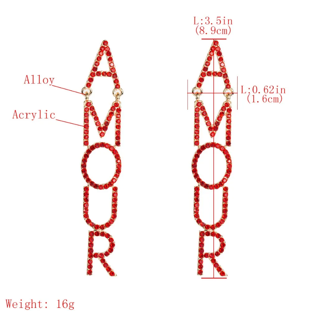 Модный бренд, красные стразы, буквы, висячие серьги для женщин, ювелирное изделие, для паба, клуба, стильные массивные серьги, аксессуары