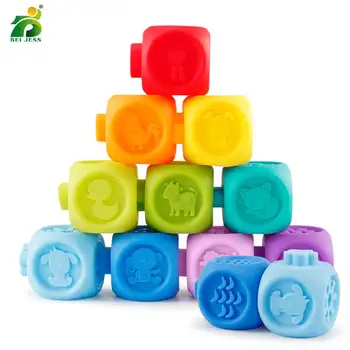

BEI JESS 10 Pcs / Set of 6Cm Geometric Square Extruded Silicone Soft Toy Cartoon Animal And Education fun Newborn Squeeze Gifts