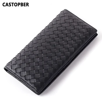 

Designer For Men Business Sheepskin Leather Long Wallets Weave Handmade High Quality Genuine Leather Wallet Business Wallets Bag