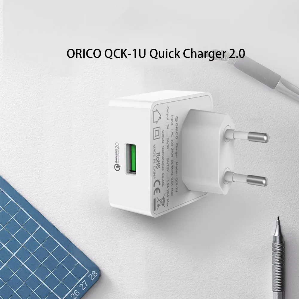 ORICO QC быстрое зарядное устройство с бесплатным микро USB кабелем QC 2,0 USB настенная Быстрая зарядка для iPhone iPad samsung Xiaomi Oneplus