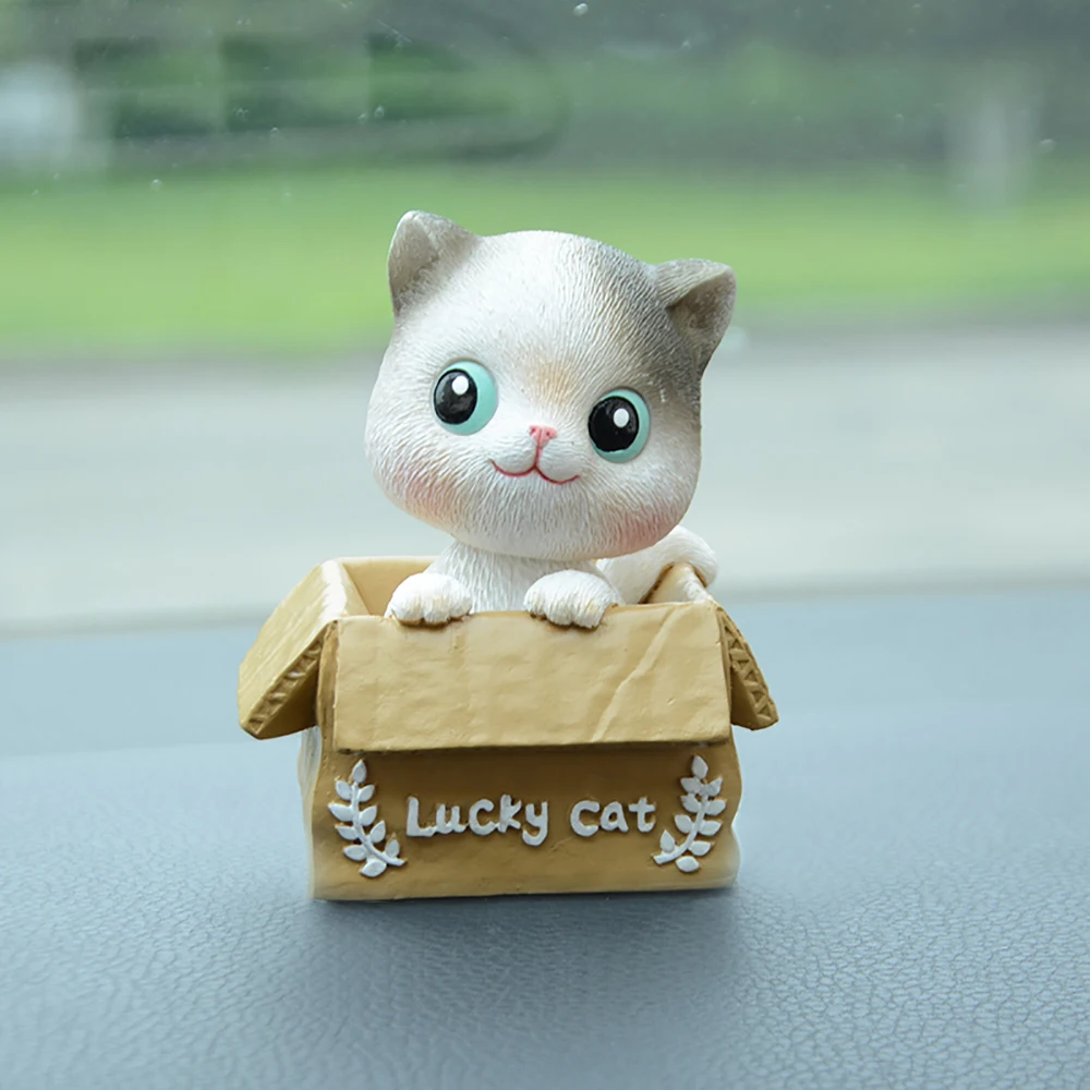 Cute Shaking Head Cat Car Ornament Resin Lucky Doll Lovely 
