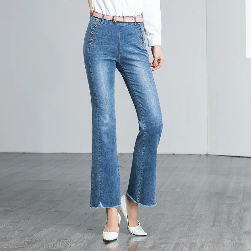 Primavera Coreano Lavado Novio Cut Boot Para Verano Alta Rectos Azul Vaqueros Plus Cintura Tamaño 2019 Mujer De Pantalones Algodón XTwPppqUOx