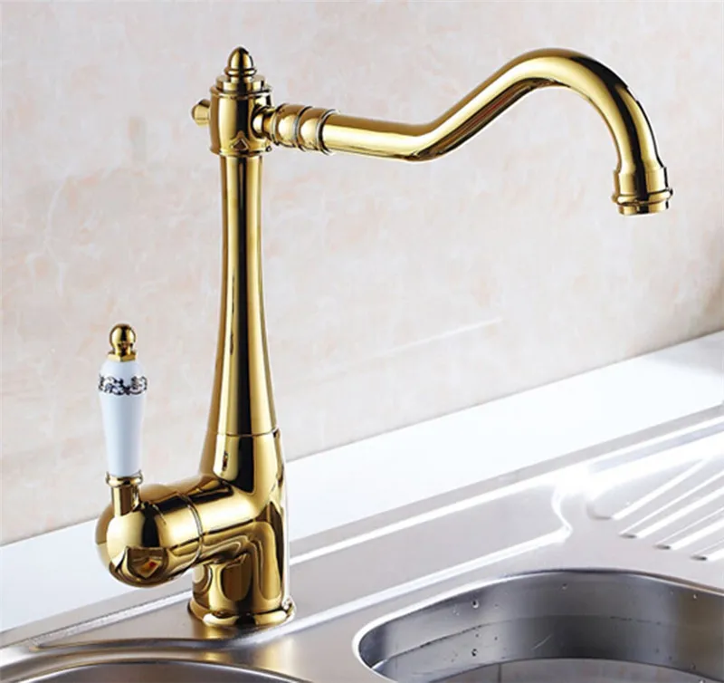 Kitchen Faucets Brass Hot and Cold Sink Mixer Tap Ceramic Handle Rotating Water Crane Mixer Faucet Golden/Chrome Kitchen Faucet Kitchen Faucets Brass Hot and Cold Sink Mixer Tap Ceramic Handle Rotating Water Crane Mixer Faucet Golden/Chrome Kitchen Faucet