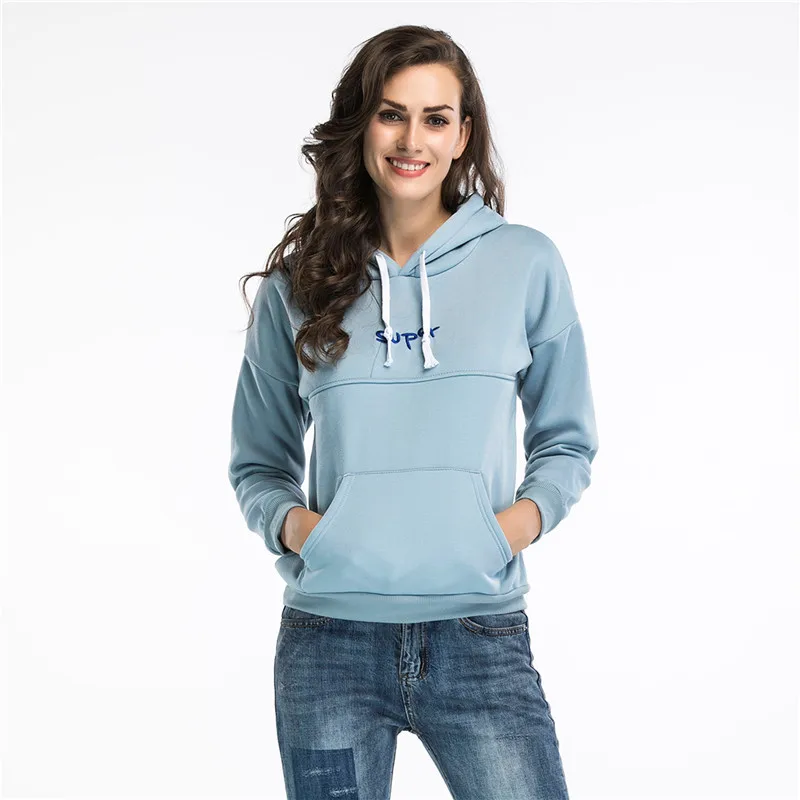 

2018 New Women Letter Embroidery Hoodies Sweatshirt Ladies Fleece Thicken Warm Pocket Pullover Female Harajuku Coat Streetwear
