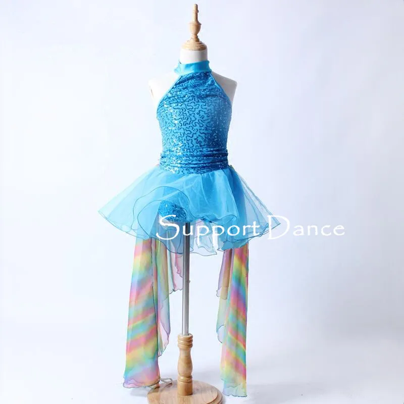 

Girls Mock Turtleneck Sequin Ballet Tutu Dress Women Chiffon Butterfly Sleeve Performance Costume Support Dance C250