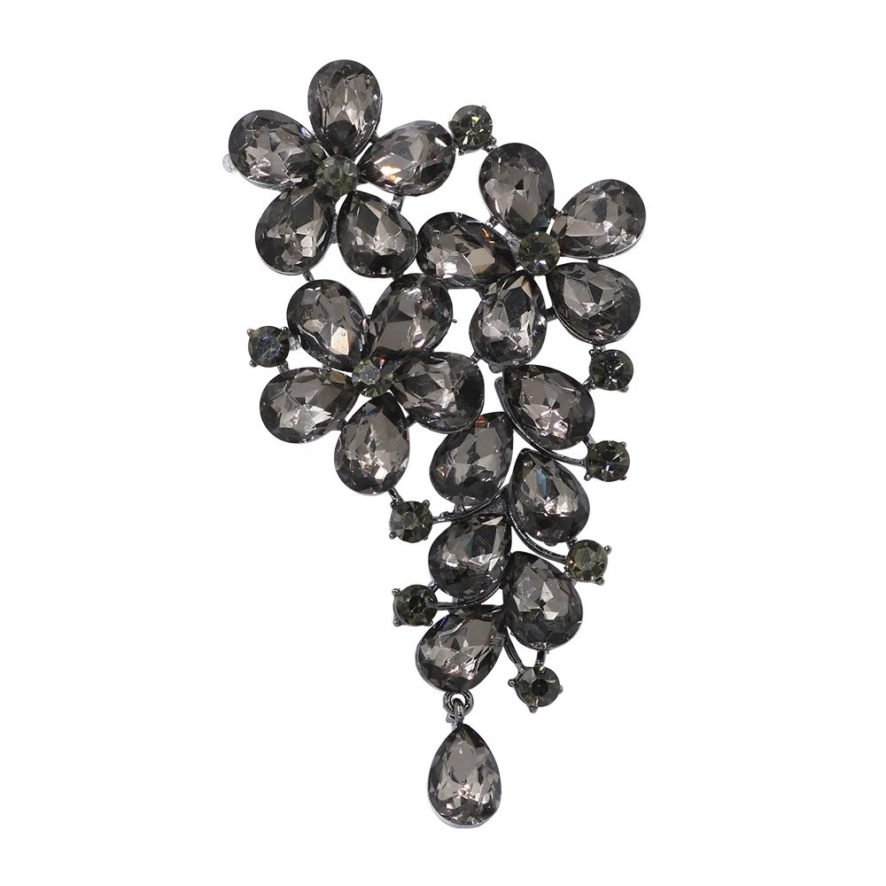 

PULATU Large Black Crystal Flower Brooches for Women Alloy Metal Bouquet Brooch Pin Wedding Accessories Fashion Jewelry Gift