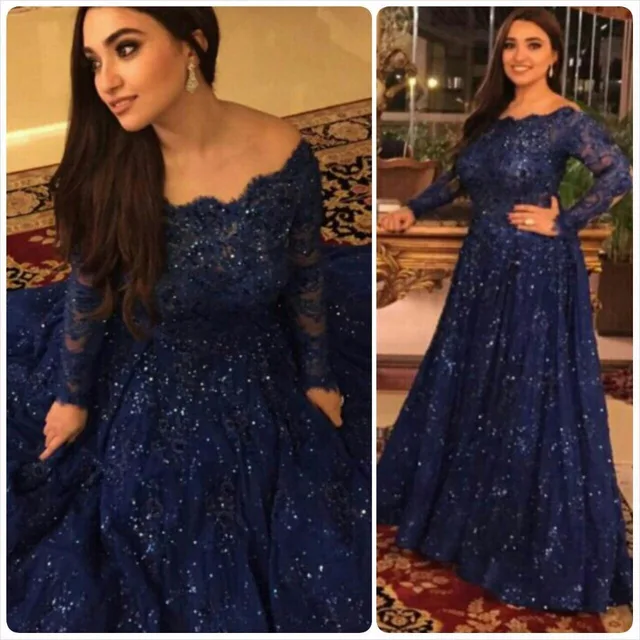 Robe Arabe De Bleu Soirée Bal Longues 2018 à Manches Marine
