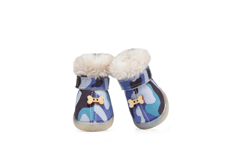 Толстые меховые зимние сапоги для собак; зимняя обувь для домашних животных; теплая камуфляжная обувь для маленьких собак; обувь для Тедди; чихуахуа