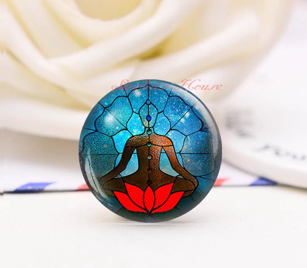 

Handmade Round Yoga photo glass Cabochons, Jewelry Finding Cameo Pendant Settings, (F8774-15484)