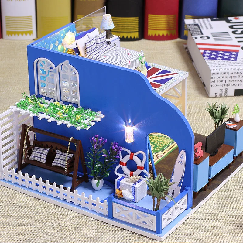 

Minature Dollhouse DIY Doll House Casa Wooden Model With Furnitures Building Kits Assembly Doll Toys For Children K024 #EE