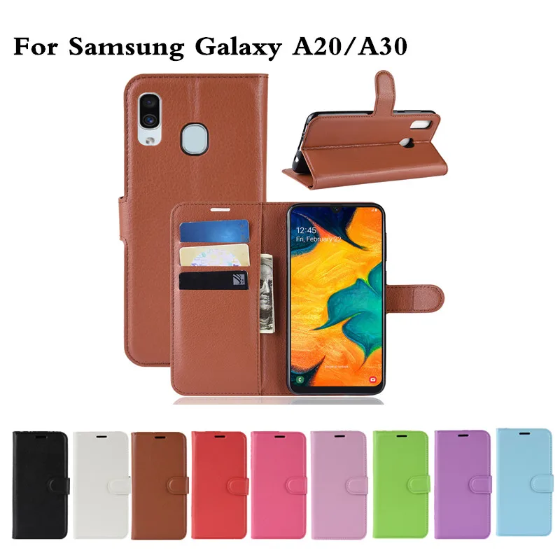 10 шт./лот Litchi Зерна Чехол-книжка из искусственной кожи чехол Чехол для samsung Galaxy A10 A20 A30 A50 A60 A70 A80 A90 A10E A20E Lychee зерна мешок