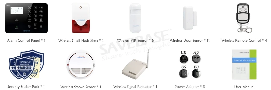 Homsecur беспроводный и проводной 4 г/gsm, ЖК-дисплей охранной сигнализации системы с дым сенсор + 6 * PIR