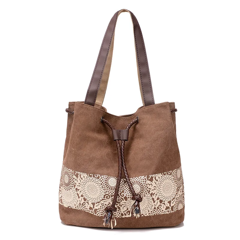 

WCS Women's Canvas Retro printing folk-custom Drawstring handbag