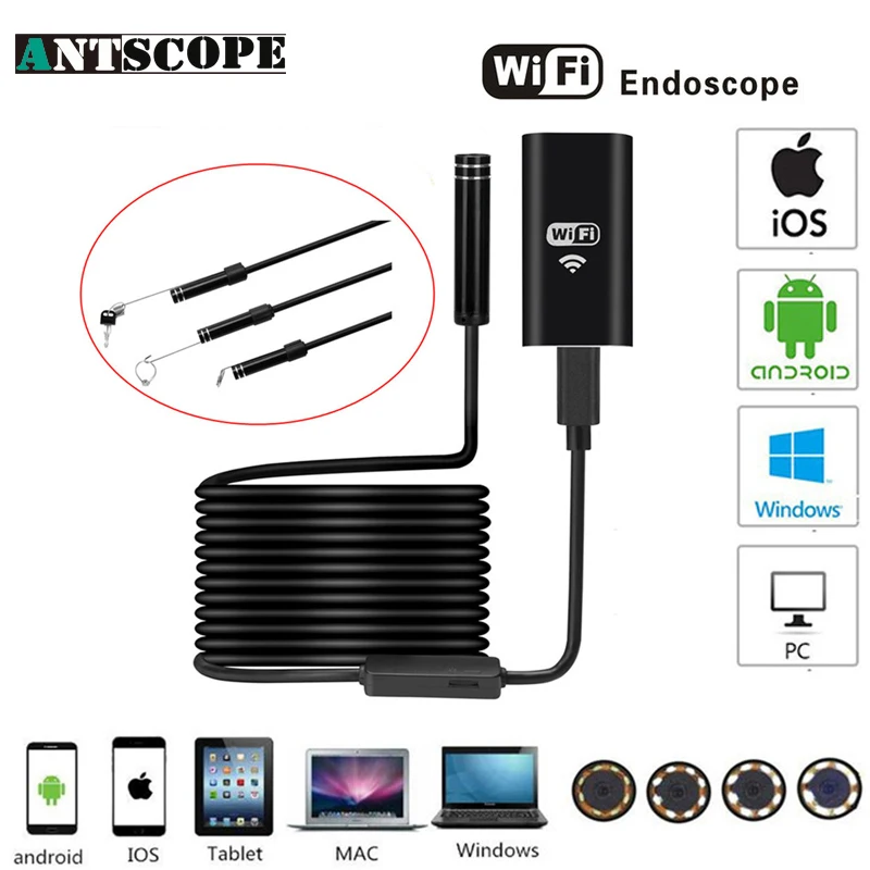Antscope Iphone эндоскопа HD Wifi Камера 8 мм 720 P бороскоп Водонепроницаемый Endoscopio жесткие