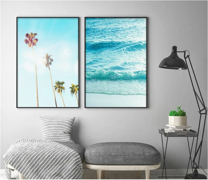 Nordic пальмовых Surf Пейзаж комплект из 3 предметов декора художественная печать на