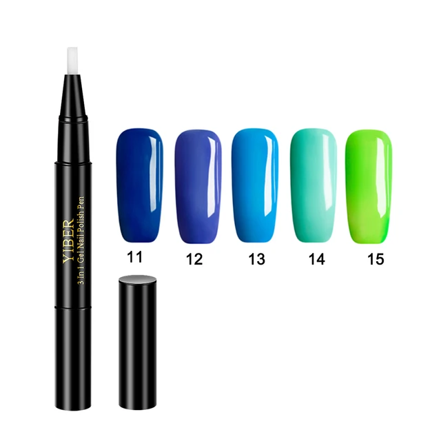 YIBER Nail Polish Pen 3 in 1 Gel Nail Art Polish Pen Fast Dry One Step