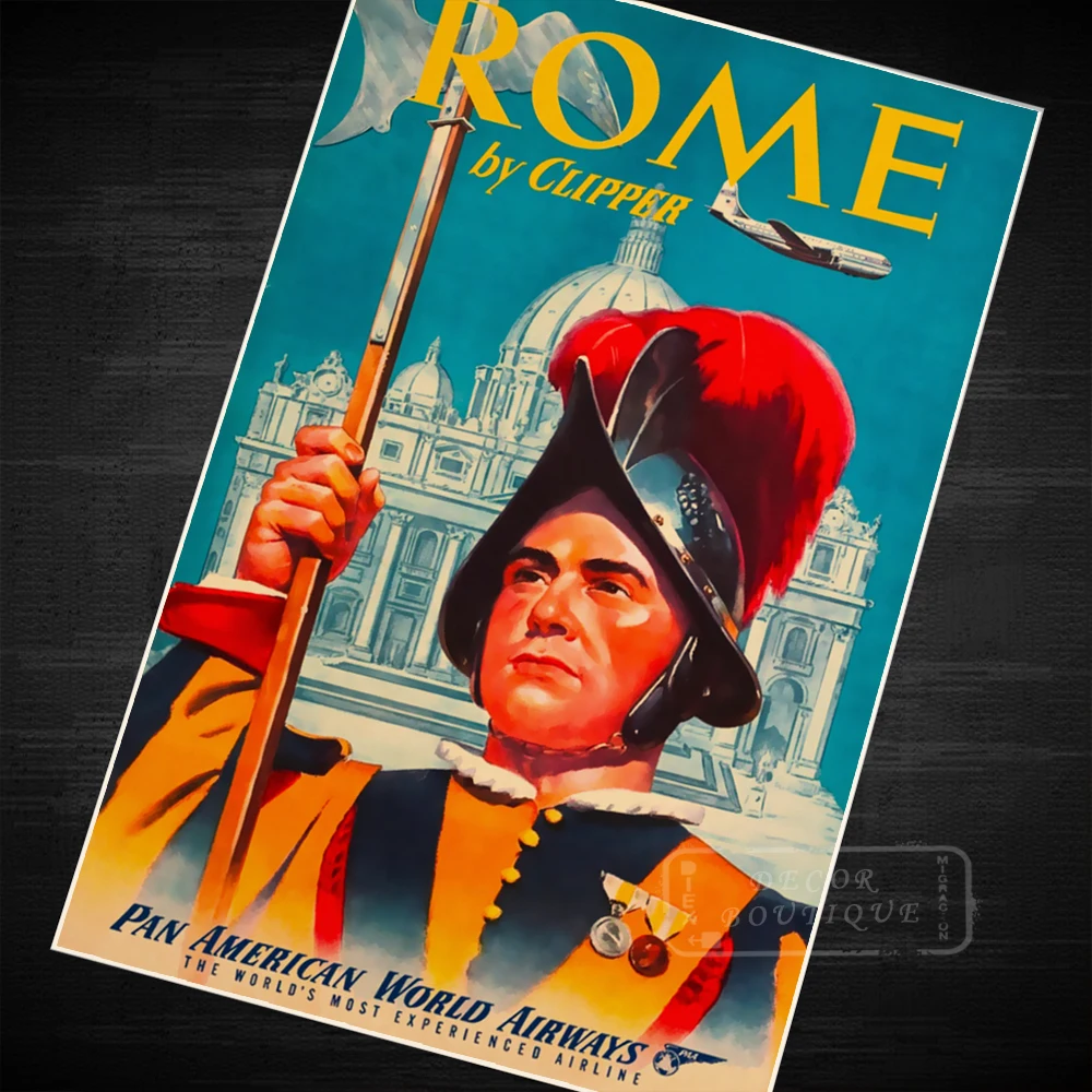 ROME BY CLIPPER AIRLINE PAN AMERICAN World Vintage Retro Kraft Decorative Poster DIY Wall Canvas Sticker Home Bar Posters Decor | Дом и сад