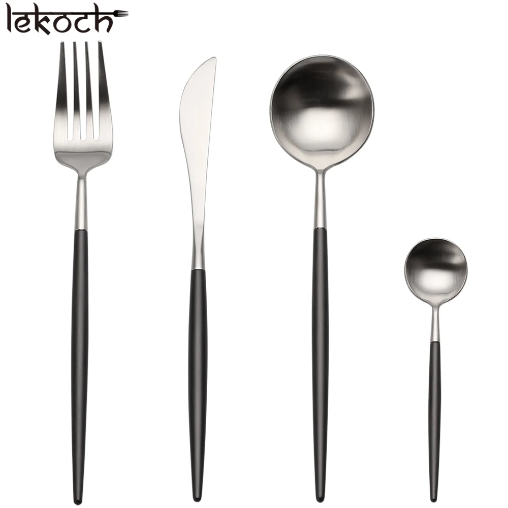 4Pcs/set Golden 304 Stainless Steel Dinnerware White Handle Silverware Steak Fork Knife Scoops Cutlery Set Home Tableware детская посуда нож ланчбокс столовые приборы ножи набор посуды kitchen dining bar flatware - Цвет: 4pcs