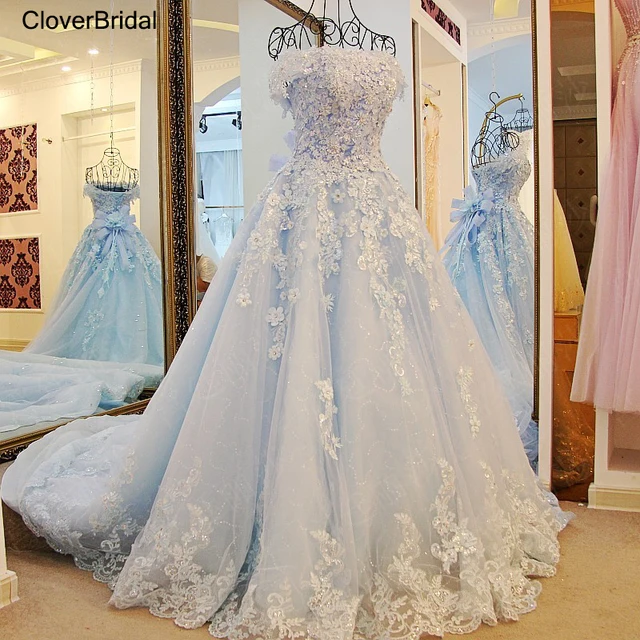 2017 Spring Summer Luxury Flowers Bow Lace Liques 2017 Spring Summer Luxury Flowers Bow Lace Liques Glitter Tulle Tiffany Blue Wedding Dress Xj98850