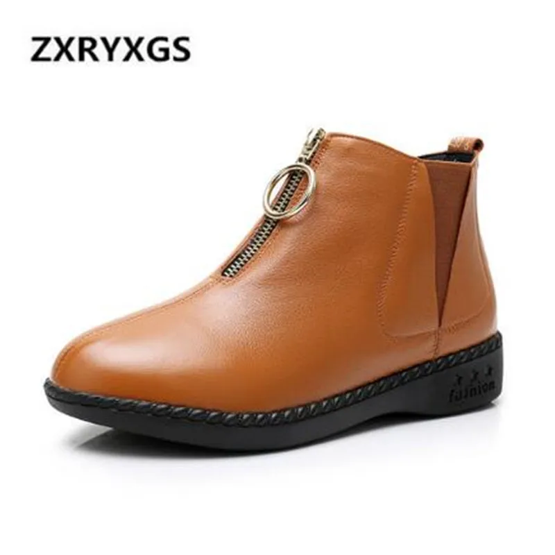 

New Large Size Autumn/Winter Boots Women 2018 Fashion Zipper Genuine Leather Shoes Women Boots Soft Comfort Non-slip Flat Shoes