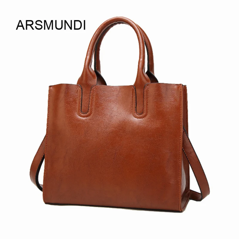 Solid Vintage Pu Leather Tote Bag For Women Ladies Large Shoulder Bags Zipper Function Crossbody ...