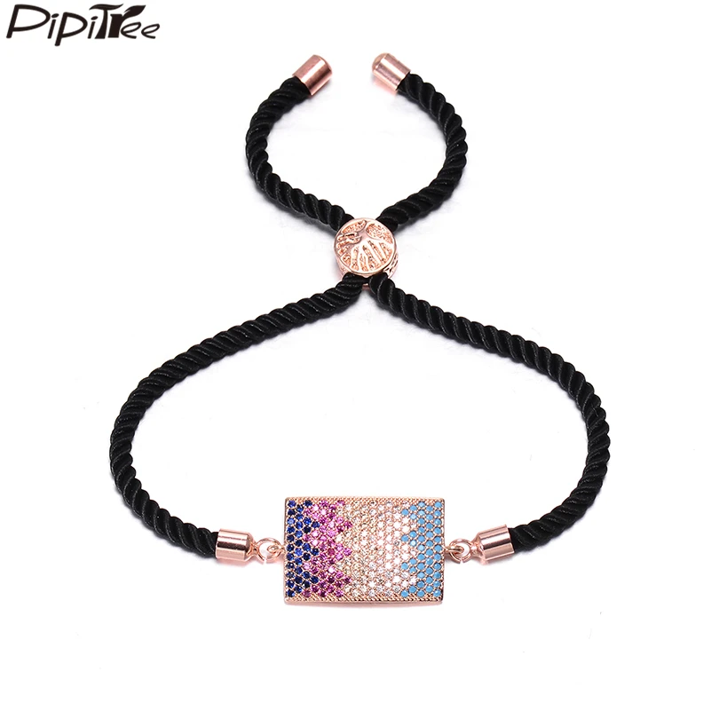

Pipitree Summer Style Gradient Colorful CZ Zircon Geometry Square Charm Bracelets for Women Men Slider Rope Bracelet Jewelry