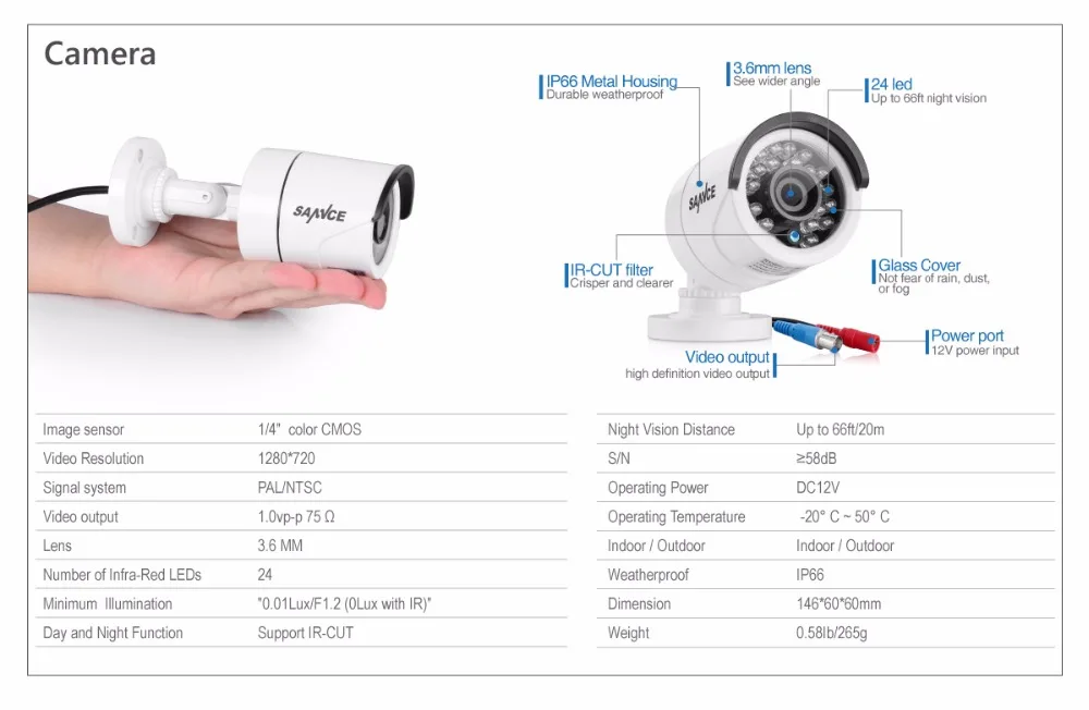 SANNCE 8CH 720 P AHD DVR 8 шт. 1.0MP ИК всепогодный Открытый Камера охранных Системы наблюдения Наборы оповещение по электронной почте