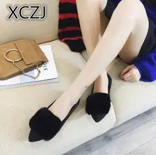 XCZJ 2017 autumn winter high quality Flock Flat Women’s Shoes Pointed Toe Plush Shallow women Casual Loafers shoes